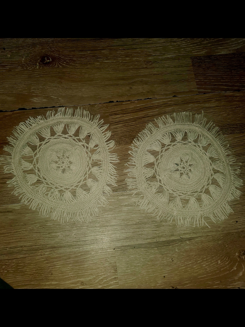 Handmade Crochet Round Placemats\Plant Pot Mats Set of 2 - Cream